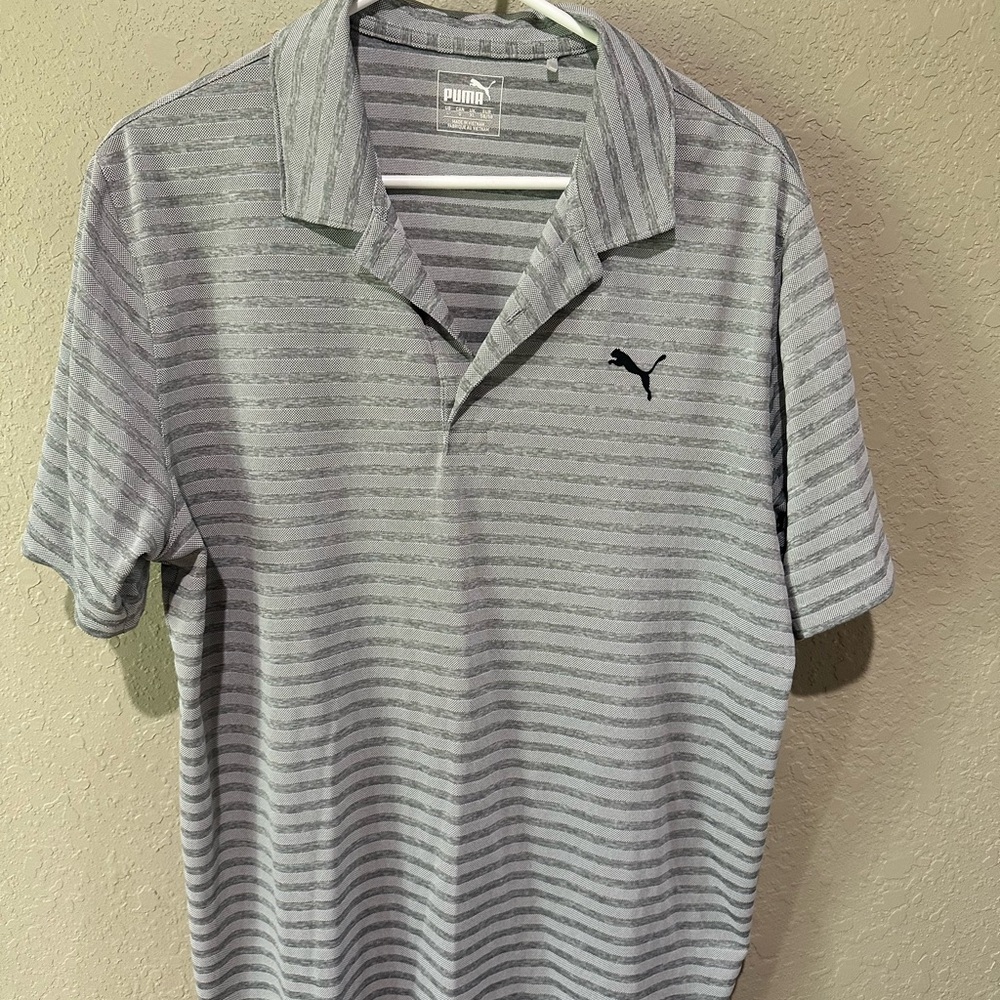 Puma Men’s Light Gray and Dark Gray Striped Polo